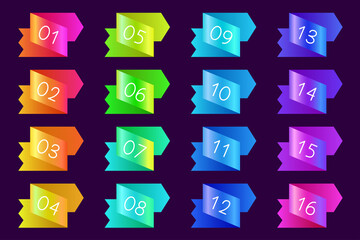 Fototapete - bullet icons with numbers set. gradient bullet points, isolated on a dark background. 3d rendering a