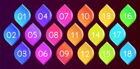 Fototapete - bullet icons with numbers set. gradient bullet points, isolated on a dark background. 3d rendering a
