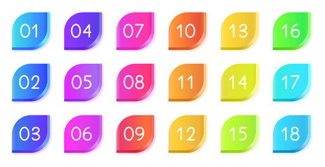 Fototapete - bullet icons with numbers set. gradient bullet points, isolated on a white background. 3d rendering 
