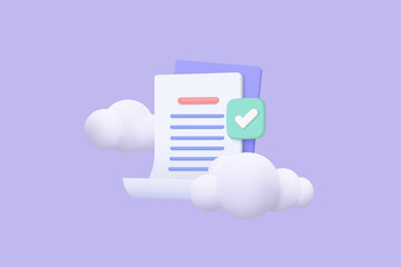3d white clipboard task management todo check list, efficient work on project plan, fast progress, level up concept, assignment and exam, document in cloud icon. 3d vector render on cloud background