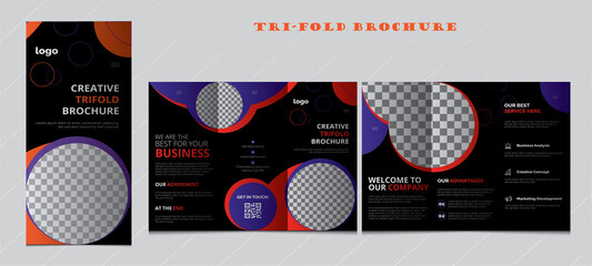 Wall Mural - Tri-Fold Brochure Template | Business Brochure Template | Red Color Brochure Design |  Portfolio trifold, vector template brochures, flyers, presentations, leaflet, magazine a4 size. Black, geometric,