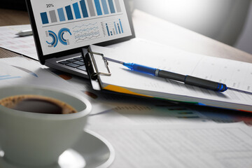 Poster - businessman working reading documents graph financial to job succes analyze document plans online do