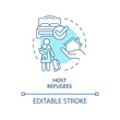 Host refugee turquoise concept icon. Provide home and room. Helping refugees abstract idea thin line illustration. Isolated outline drawing. Editable stroke. Arial, Myriad Pro-Bold fonts used