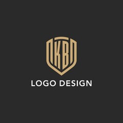 Wall Mural - Luxury KB logo monogram shield shape monoline style with gold color and dark background