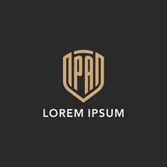 Wall Mural - Luxury PA logo monogram shield shape monoline style with gold color and dark background