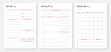 Daily, Weekly, Monthly Planner Template. 3 Set Of Minimalist Planners. Printable Daily Weekly Monthly Planner Templates.