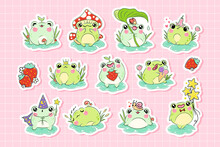Collection Of Cute Little Froggy Illustrations, Sticker Pack