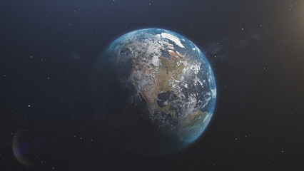 Planet Earth.Realistic planet Earth high resolution. Planet earth view from space. The rotation of the earth around the sun. View of North America and Canada from space. Sunrise over North America. 