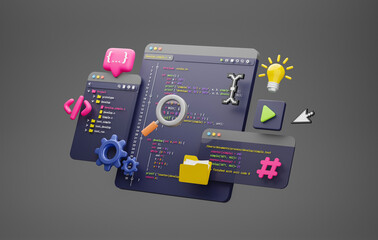 Wall Mural - programmer developer typing script source languages coding symbols icon development project data pro