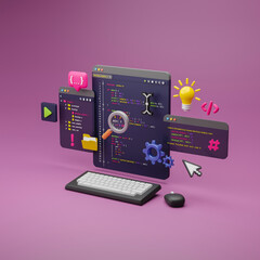 Wall Mural - programmer developer typing script source languages coding symbols icon development project data pro
