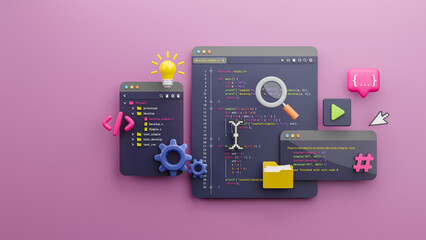 Wall Mural - programmer developer typing script source languages coding symbols icon development project data pro