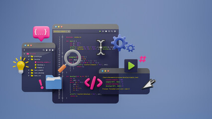 Wall Mural - programmer developer typing script source languages coding symbols icon development project data pro