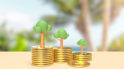 The gold coins and tree for business concept 3d rendering