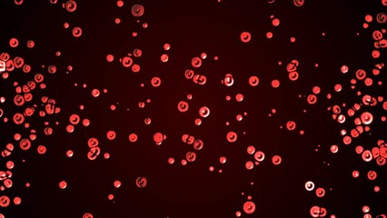 Poster - Animated dot background. Moving towards drops oil. Liquid metal. Red blood cells. Plexus circles, spheres. Circulatory system. Collision of particles. Force attraction. Business, medicine, science. 4k