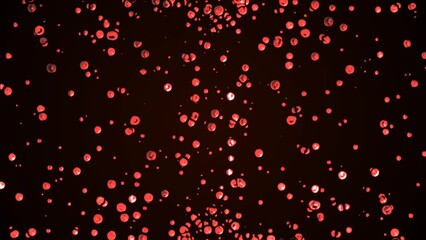 Poster - Animated dot background. Moving towards drops oil. Liquid metal. Red blood cells. Plexus circles, spheres. Circulatory system. Collision of particles. Force attraction. Business, medicine, science. 4k