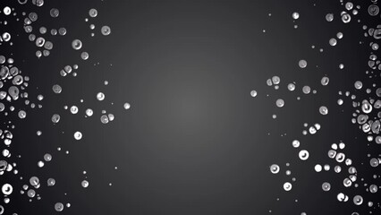 Poster - Animated dot background. Moving towards drops, splashes of mercury. Liquid metal. Transformer. Plexus silver circles, spheres. Collision particles. Force attraction. Business, technology, science. 4k