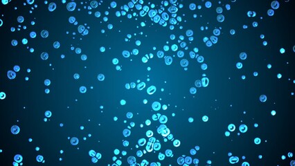Poster - Animated dot background. Moving towards drops, splashes of oil. Liquid metal. Transformer. Plexus water circles, spheres. Collision of particles. Force attraction. Business, technology, science. 4k