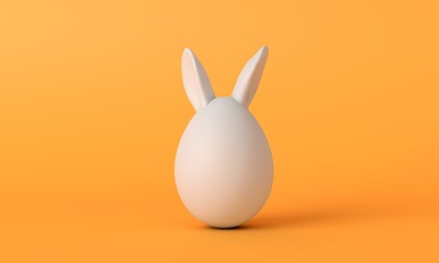 Wall Mural - Easter bunny egg. Easter egg shape with rabbit ears on a bright yellow background. 3D Rendering