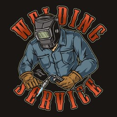 Poster - Blacksmith in welding mask colorful emblem