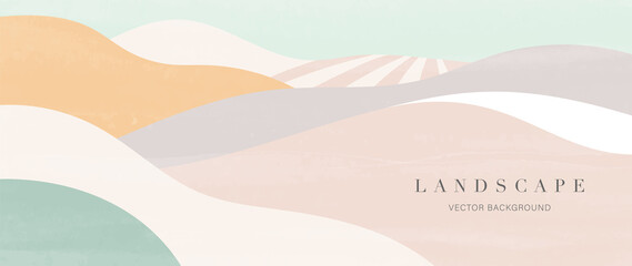 Wall Mural - abstract mountain background. landscape wallpaper in minimal style design with field, meadow, hill a