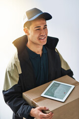 Poster - Deliveries done on time. Cropped shot of a courier making a delivery.