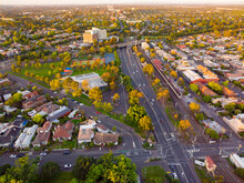 Aerial View Of An Inner City Suburb And Road Network In Late Afternoon Light