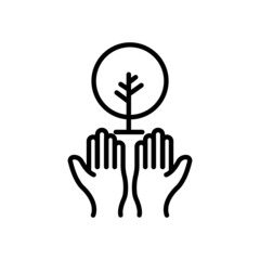 Wall Mural - Tree icon with hand. suitable for forest symbol, park, garden. line icon style. simple design editable. Design template vector