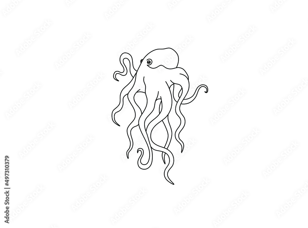 Vector isolated cute cartoon octopus with long tentacles colorless ...