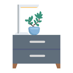 Poster - Contemporary cabinet with houseplant semi flat color vector object. Full sized item on white. Bedroom furniture simple cartoon style illustration for web graphic design and animation