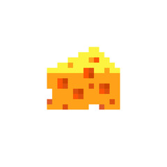 Wall Mural - Cheese piece pixel art icon. Isolated vector illustration. 8-bit sprite. Design stickers, logo, mobile app.