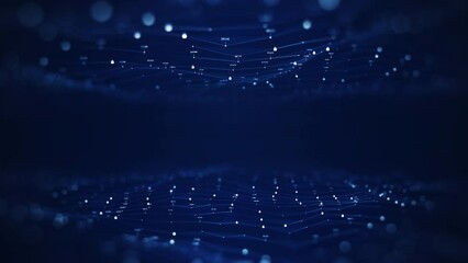 Leinwandbilder - The concept of protecting cybersecurity technology and digital data. A small padlock binary polygon with slow moving connections above and below the center empty space with a dark blue background.