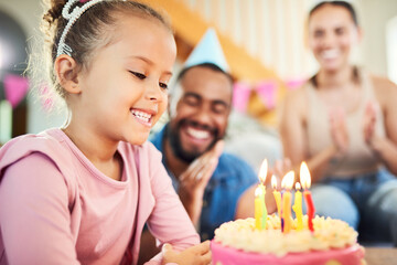 Poster - All your wishes can come true. Shot of a little girl celebrating a birthday with her parents at home.