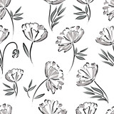 Fototapeta Boho - Botanical background from abstract flowers. seamless pattern summer floral background. Sketchy drawing of black outlines and gray strokes. vintage style. Printing on wallpaper, cover, bed linen