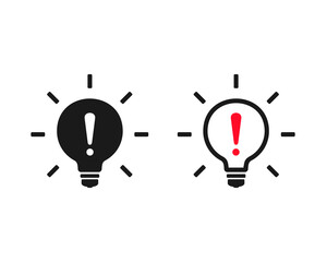 Warning light bulb. Lamp with exclamation mark. Vector illustration