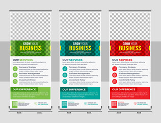 Wall Mural - Roll up banner stand for commercial board and exhibition ads pull up design x-banner design template set