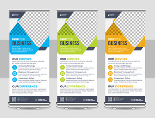 Wall Mural - Roll up banner stand template design, blue banner layout, advertisement, pull up, polygon background, vector illustration, business flyer, display, x-banner, flag-banner