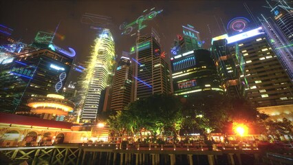Wall Mural - smart city concept with abstract infographics. artificial intelligence technology, digital city, dat