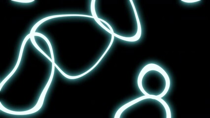 Poster - Abstract background. Round light blue glowing shapes moving and morphing on black background. 4k animation ready to loop