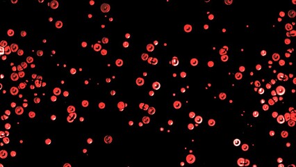 Poster - Animated dot intro without background. Moving towards oil drops. Liquid metal. Plexus circles, sphere. Red blood cells. Collision particles. Circulatory system. Alpha channel. Technology, medicine. 4k