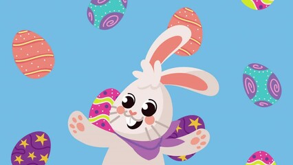 Poster - happy easter animation with rabbit and eggs pattern