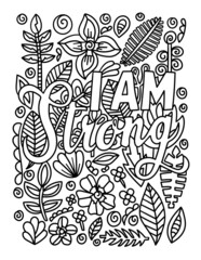 I Am Strong Motivational Quote Coloring Page