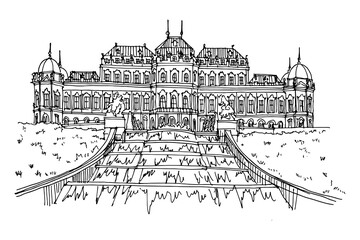 Wall Mural - vector sketch of  Belvedere Palace in Vienna, Austria.