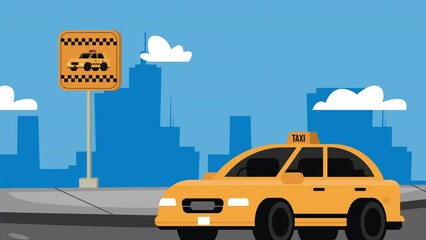 Poster - taxi service car and signal animation