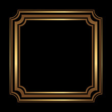 Vector Square Golden Frame On The Black Background. Isolated Art Deco Symmetric Border With Empty