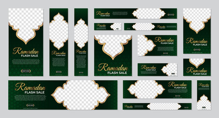 Wall Mural - Ramadan sale promotion kit template with arabian style. Set of Ramadan sale web banner template design. Vector illustration