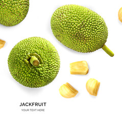 Wall Mural - Creative layout made of jackfruit on the white background. Flat lay. Food concept.