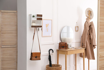 Sticker - Modern hallway interior with stylish dressing table and key holder