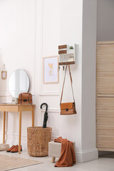 Canvas Print - Modern hallway interior with stylish dressing table and key holder