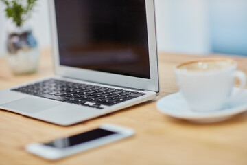 Poster - Business essentials. Still life shot of a laptop at a workstation in an office.