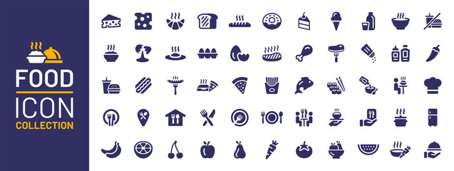 Leinwandbilder - Food icon collection. Containing meal, restaurant, dishes and fruits icon. Vector illustration